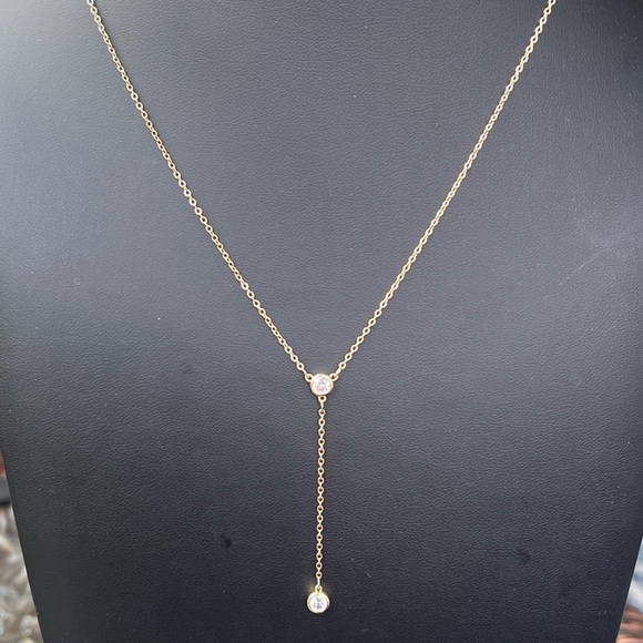 Gold lariat Y necklace CZ adjustable 18" 20" LA CN La Gem & Jewelry Design, Inc - Picture 2 of 10